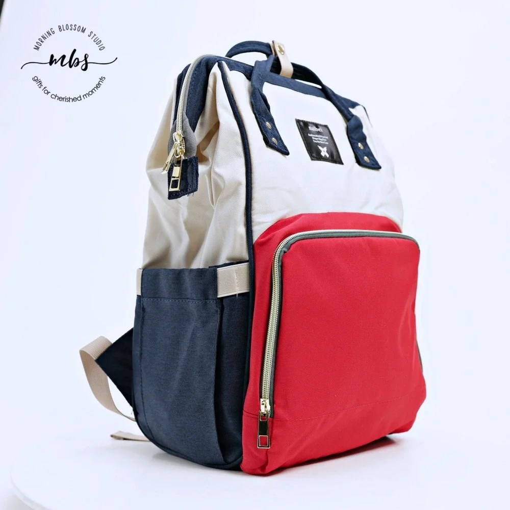 NWOT Naibei Multi-Function Colorblock Diaper Bag Backpack Red Navy Cream